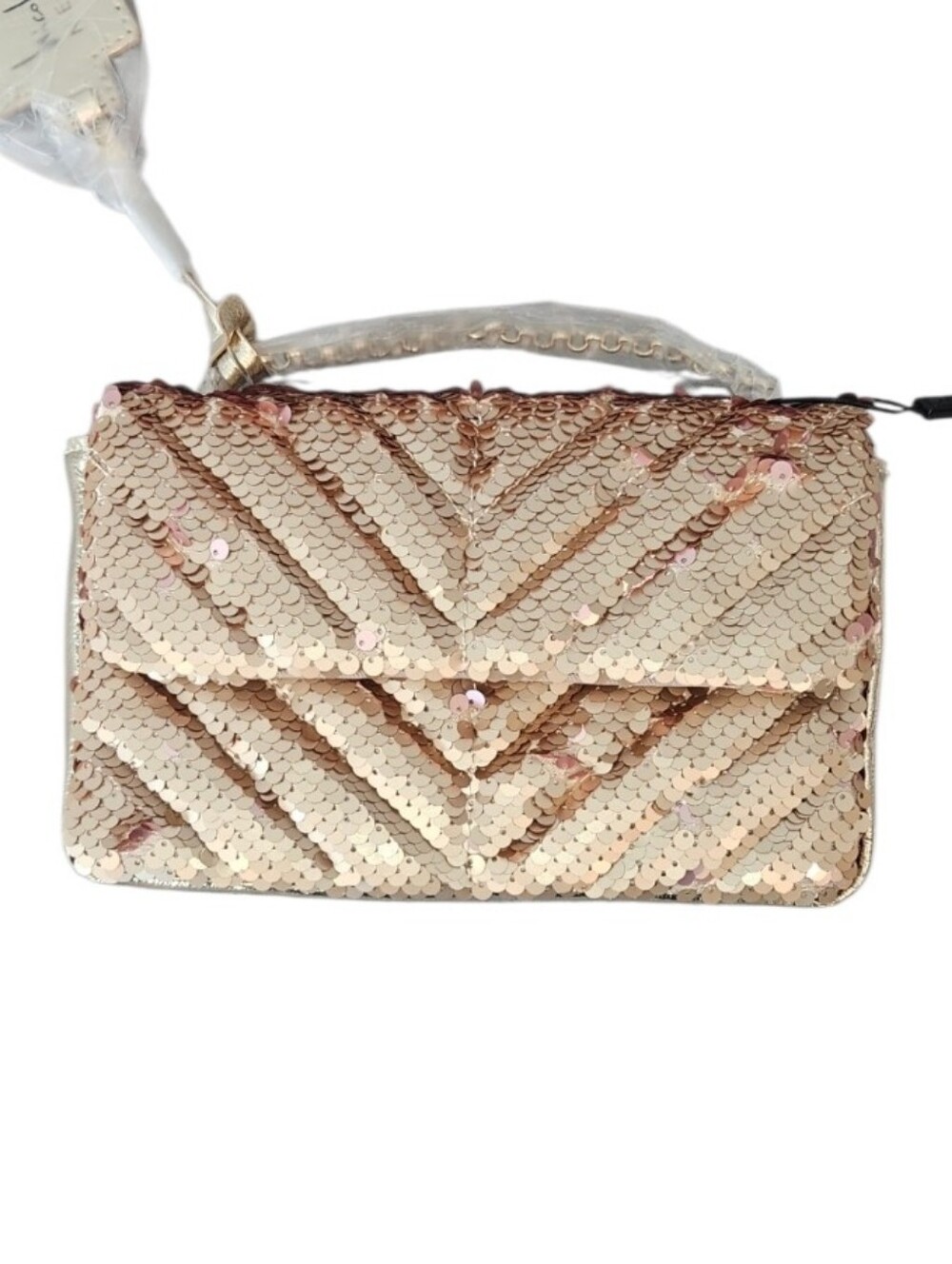 NWT Nicole Miller Gold Sequin Chevron Crossbody Bag - Cocktail Sparkly